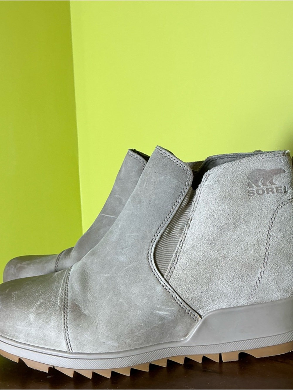 Sorel Light Gray Suede Chelsea Ankle Boots